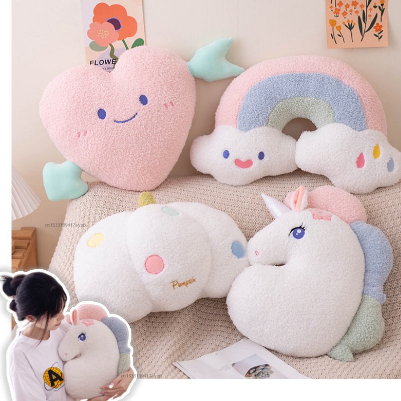 Unicorn Stuffed Toy - Weiches Plüsch Regenbogen Lächeln rosa Herz