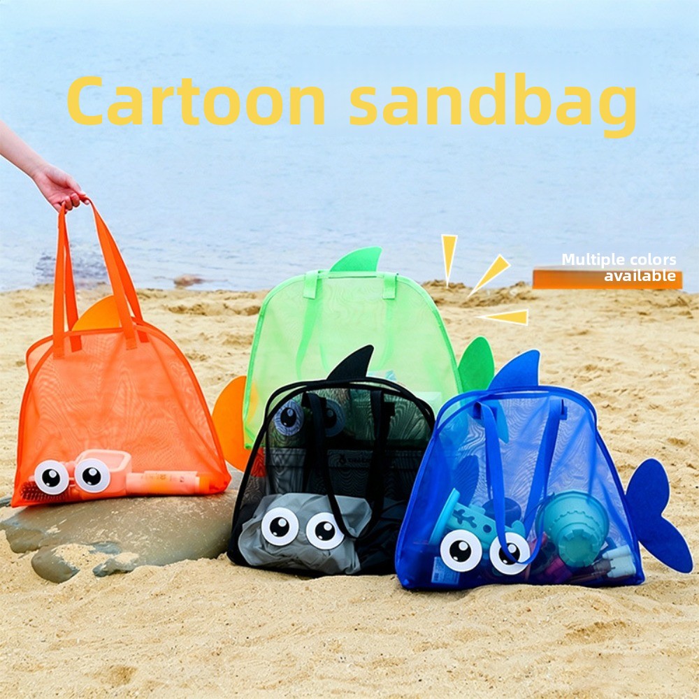 Kids Toys Animal - Kinder-Strandtaschen aus Netzstoff, bunt, mit Cartoon-Hai-Motiv,