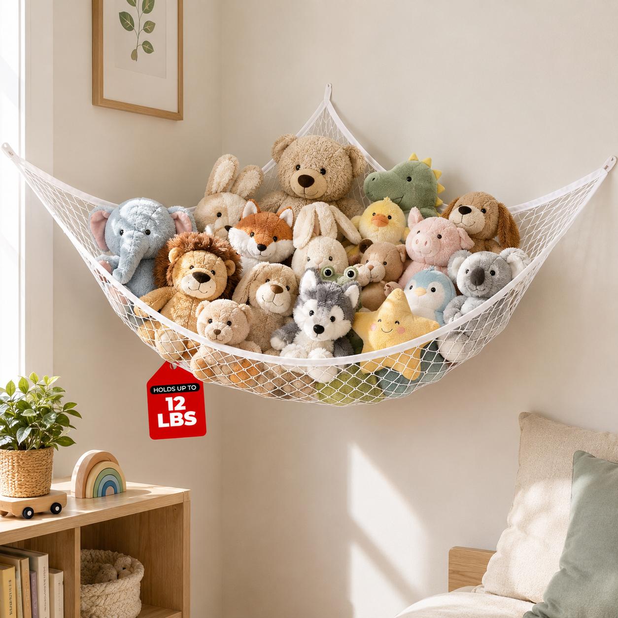 Kids Toys Animal - Netz-Hängematte zur Spielzeugaufbewahrung, Hängender Plüschtier-Organizer, Großes